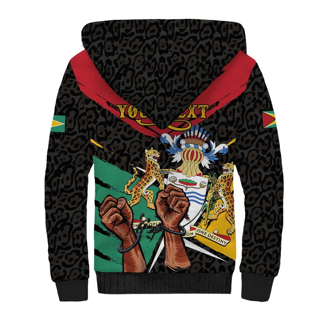 Personalized Guyana Emancipation Day Sherpa Hoodie Jaguar Skin Pattern - Wonder Print Shop