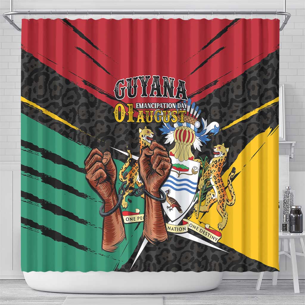 Guyana Emancipation Day Shower Curtain Jaguar Skin Pattern - Wonder Print Shop