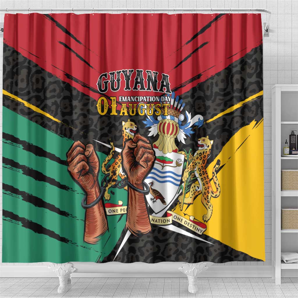 Guyana Emancipation Day Shower Curtain Jaguar Skin Pattern - Wonder Print Shop