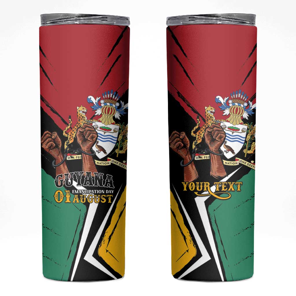 Personalized Guyana Emancipation Day Skinny Tumbler Jaguar Skin Pattern - Wonder Print Shop