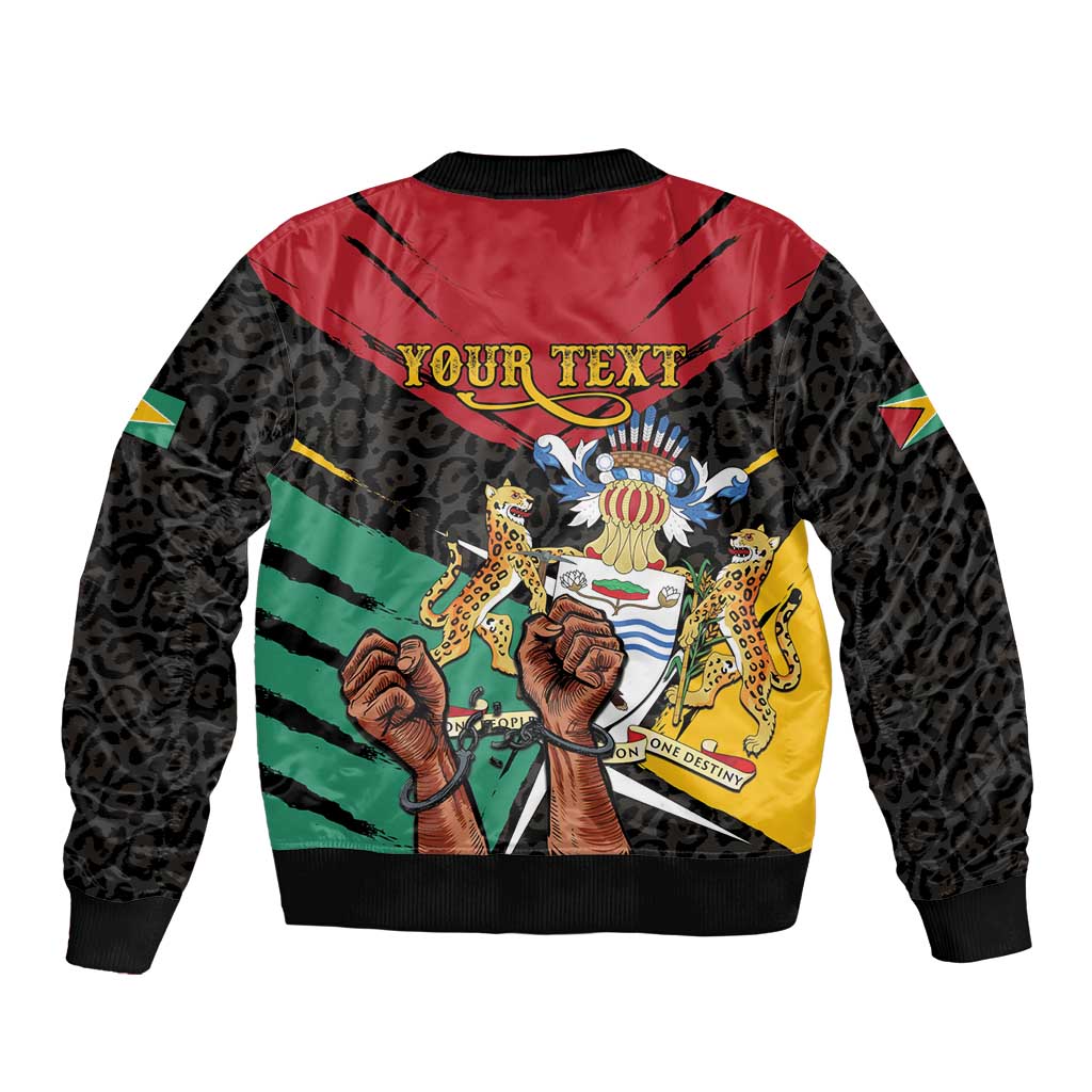 Personalized Guyana Emancipation Day Sleeve Zip Bomber Jacket Jaguar Skin Pattern - Wonder Print Shop