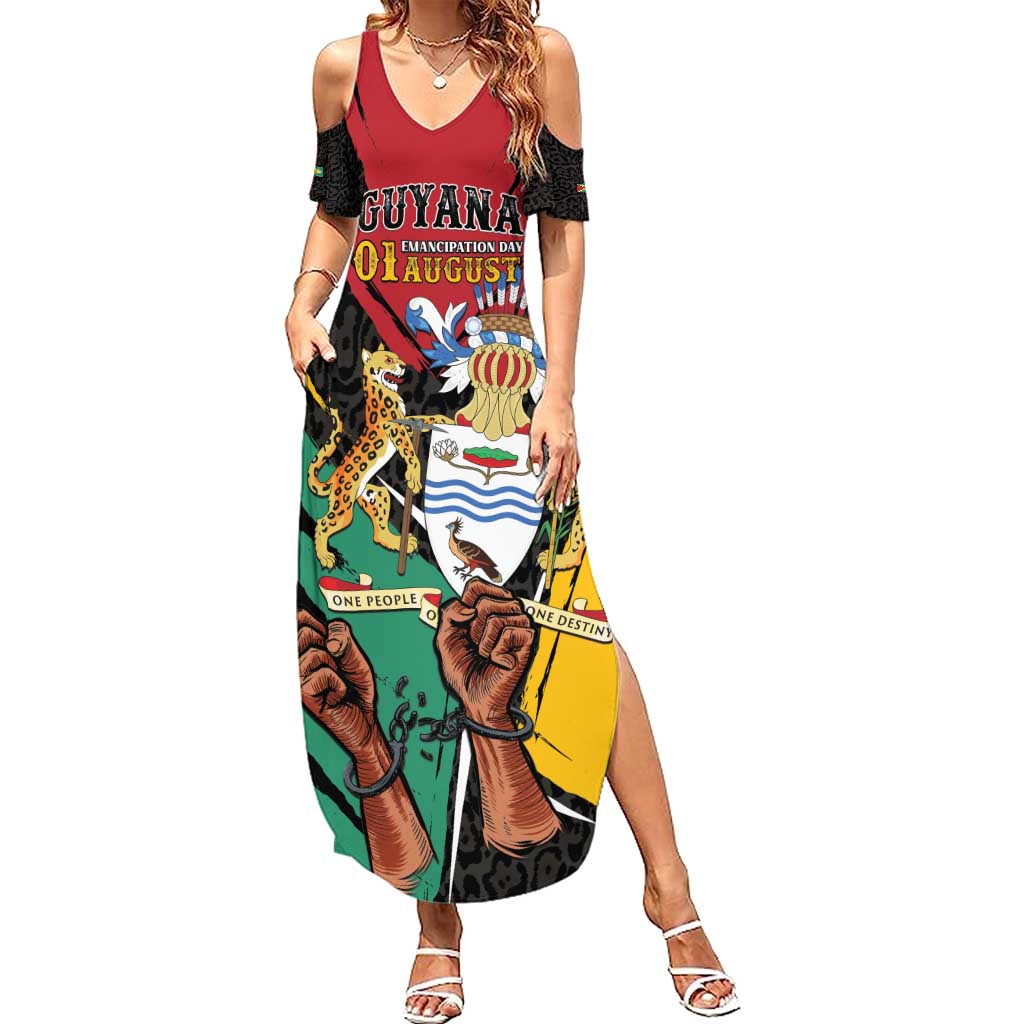 Personalized Guyana Emancipation Day Summer Maxi Dress Jaguar Skin Pattern - Wonder Print Shop