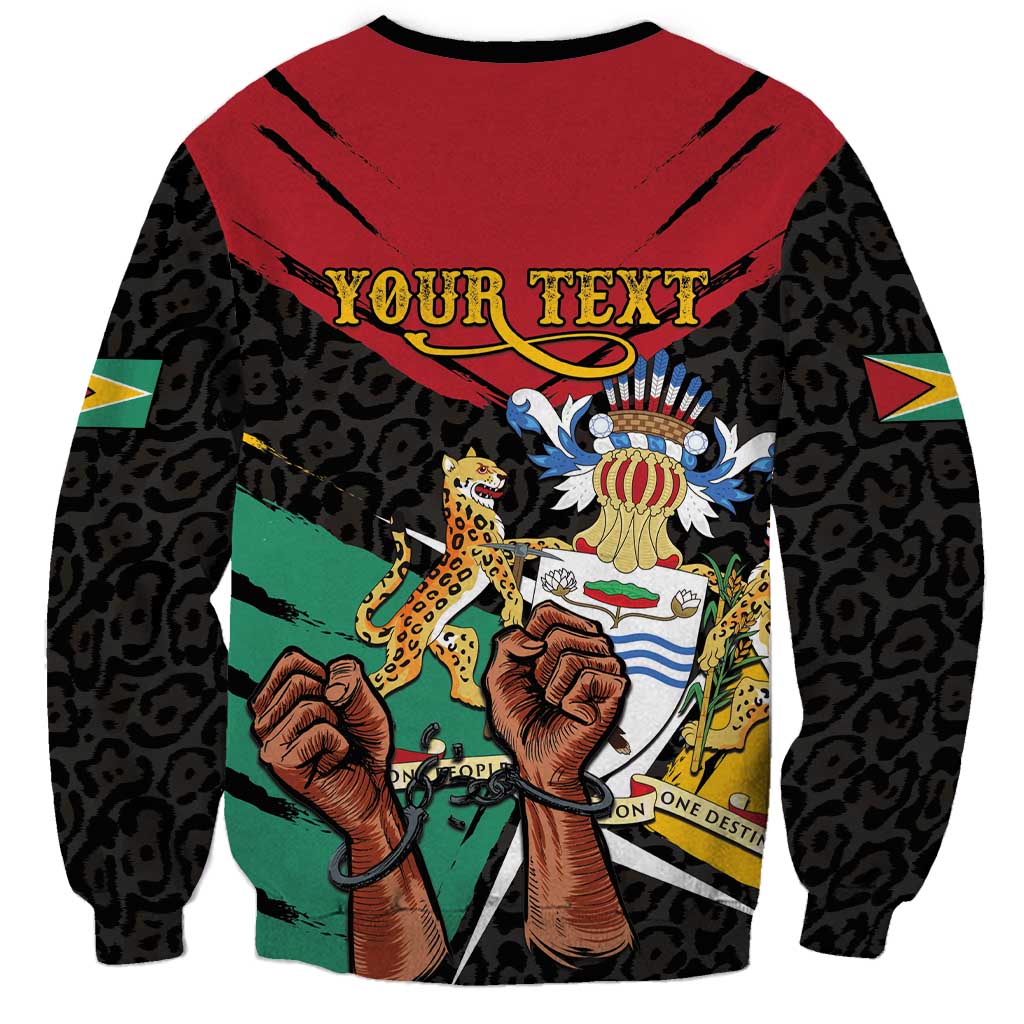 Personalized Guyana Emancipation Day Sweatshirt Jaguar Skin Pattern - Wonder Print Shop
