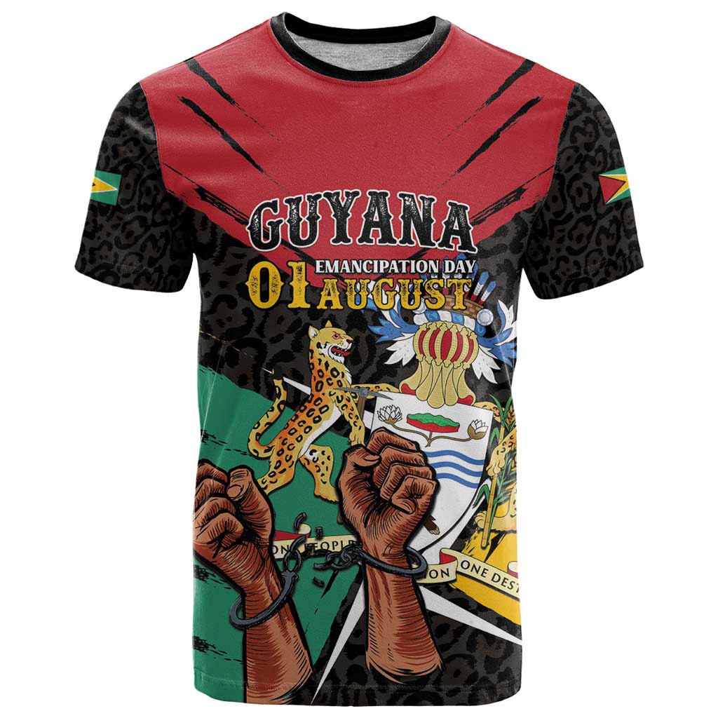 Personalized Guyana Emancipation Day T Shirt Jaguar Skin Pattern - Wonder Print Shop