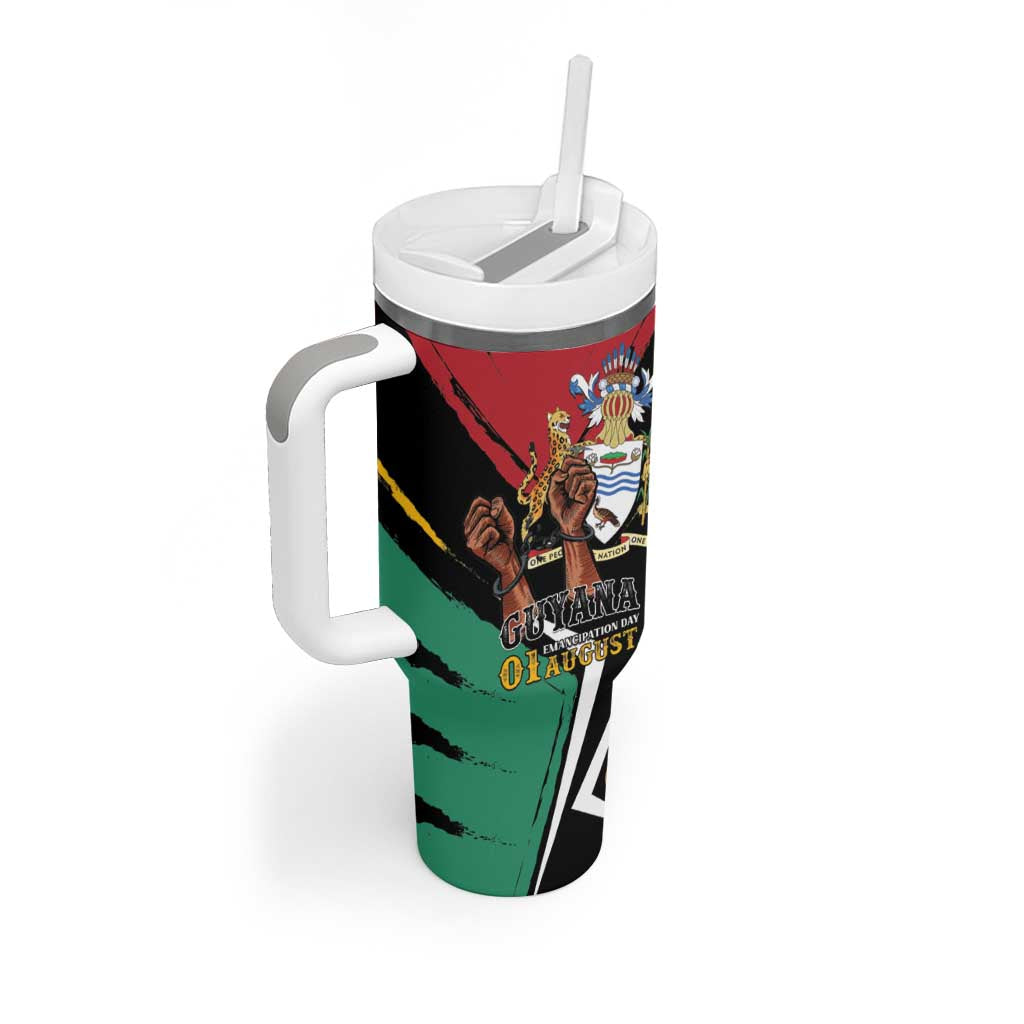 Personalized Guyana Emancipation Day Tumbler With Handle Jaguar Skin Pattern - Wonder Print Shop