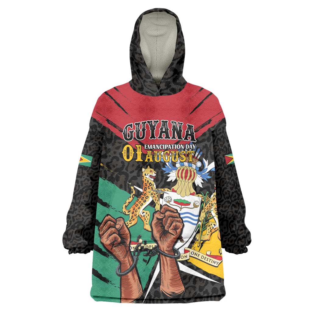 Personalized Guyana Emancipation Day Wearable Blanket Hoodie Jaguar Skin Pattern - Wonder Print Shop