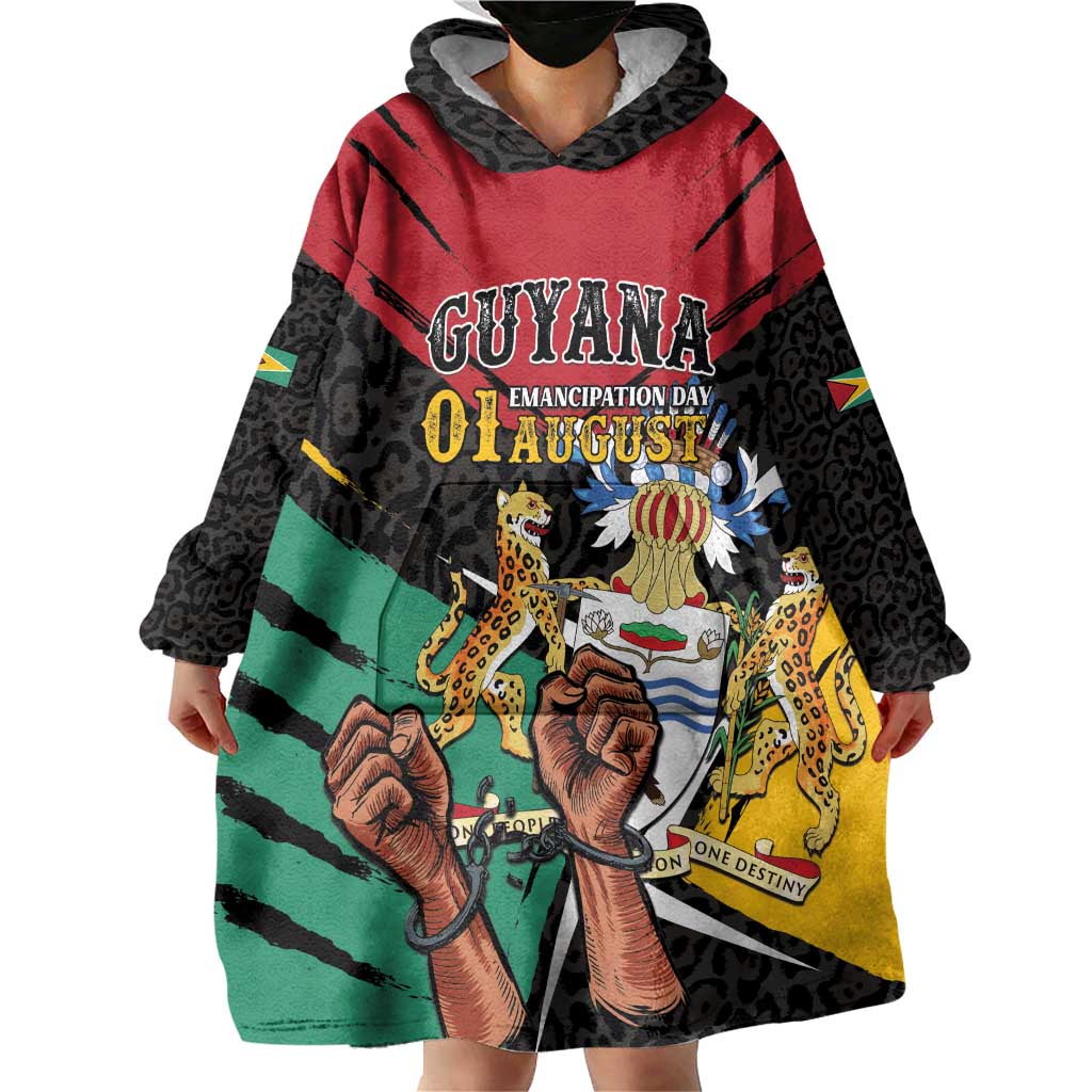 Personalized Guyana Emancipation Day Wearable Blanket Hoodie Jaguar Skin Pattern - Wonder Print Shop