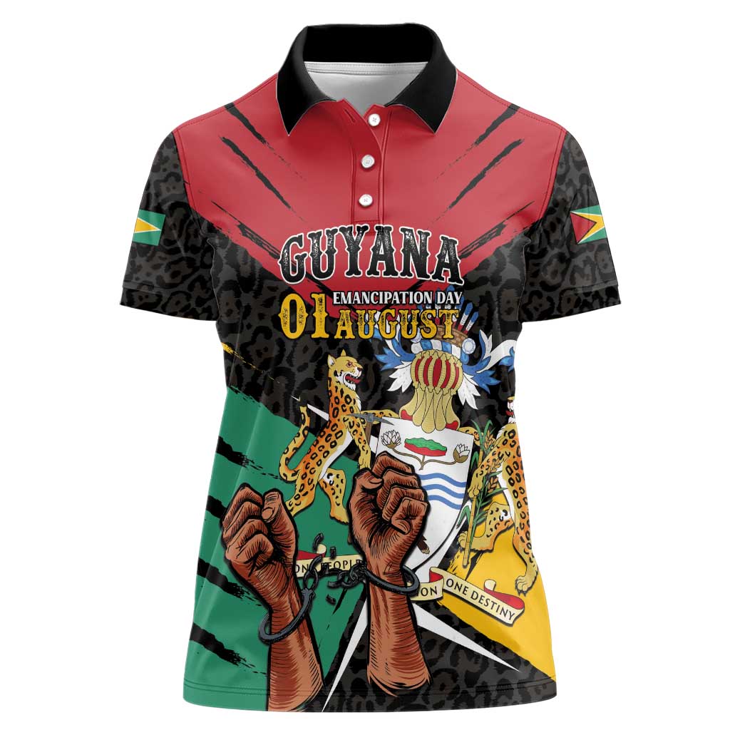 Personalized Guyana Emancipation Day Women Polo Shirt Jaguar Skin Pattern - Wonder Print Shop