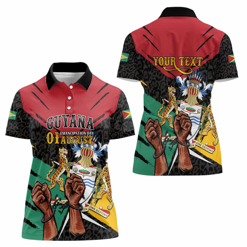 Personalized Guyana Emancipation Day Women Polo Shirt Jaguar Skin Pattern - Wonder Print Shop