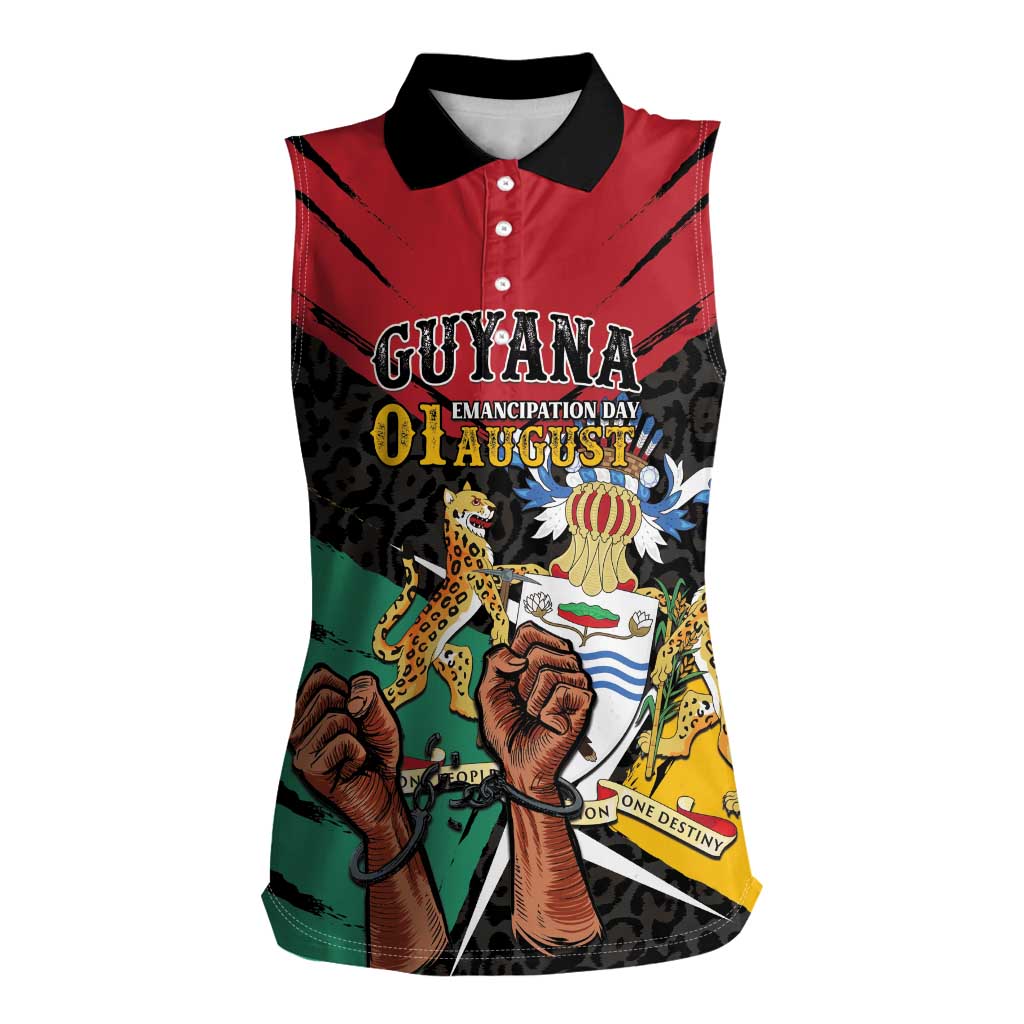 Personalized Guyana Emancipation Day Women Sleeveless Polo Shirt Jaguar Skin Pattern - Wonder Print Shop