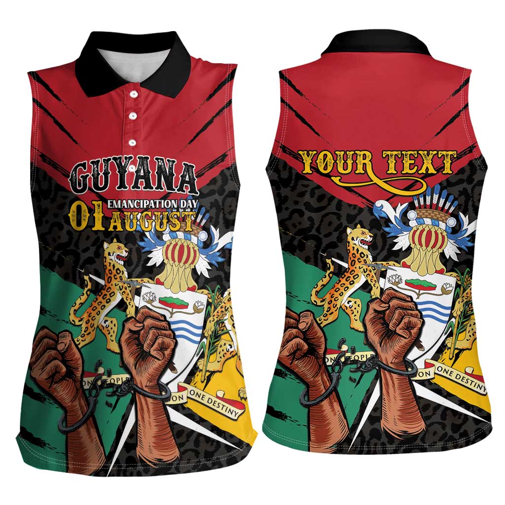 Personalized Guyana Emancipation Day Women Sleeveless Polo Shirt Jaguar Skin Pattern - Wonder Print Shop
