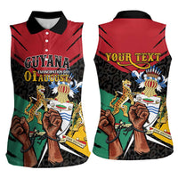 Personalized Guyana Emancipation Day Women Sleeveless Polo Shirt Jaguar Skin Pattern - Wonder Print Shop