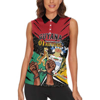 Personalized Guyana Emancipation Day Women Sleeveless Polo Shirt Jaguar Skin Pattern - Wonder Print Shop