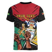 Personalized Guyana Emancipation Day Women V-Neck T-Shirt Jaguar Skin Pattern - Wonder Print Shop