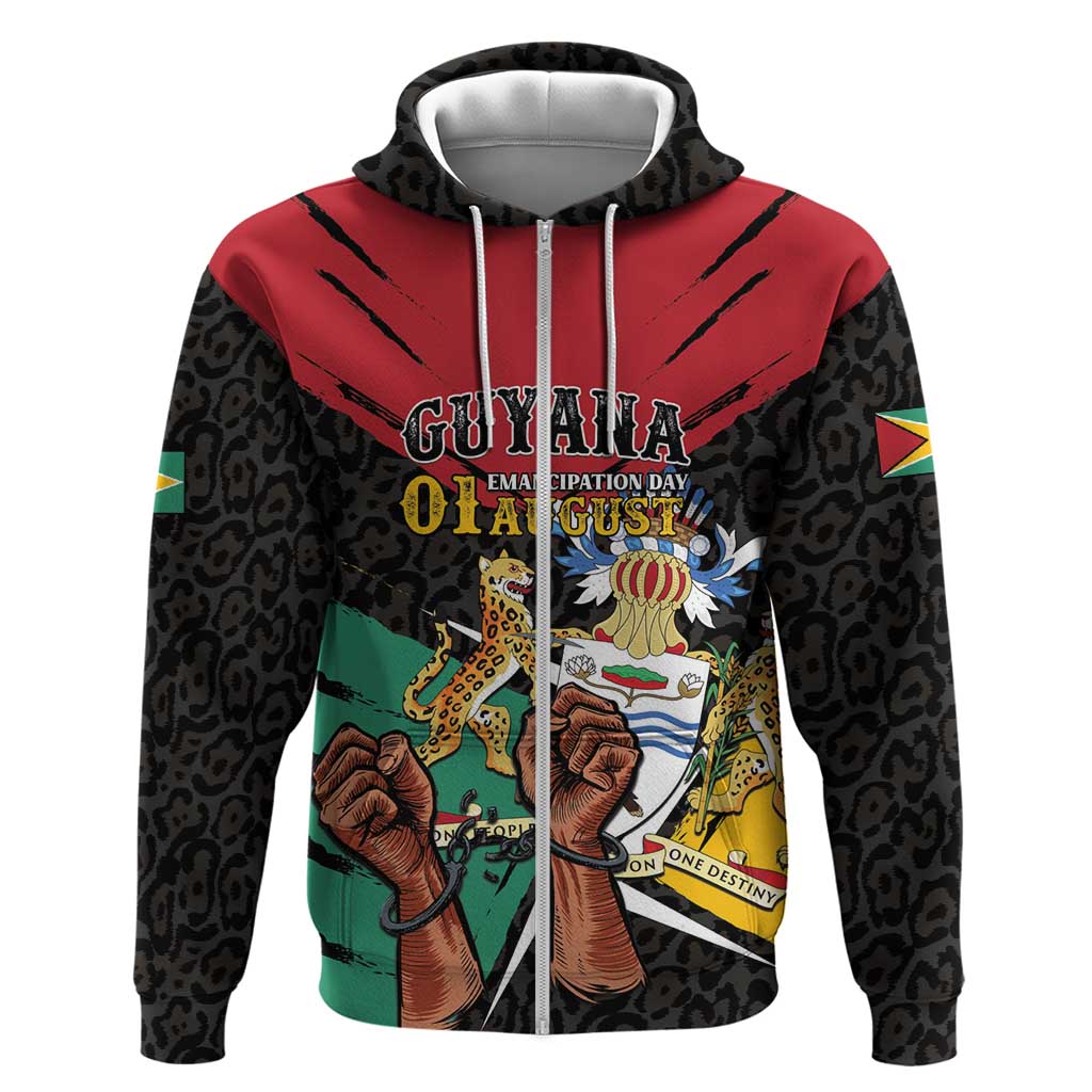 Personalized Guyana Emancipation Day Zip Hoodie Jaguar Skin Pattern - Wonder Print Shop