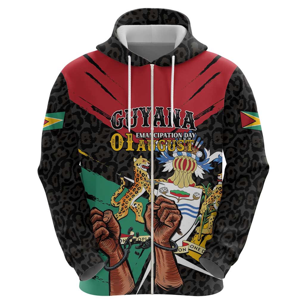 Personalized Guyana Emancipation Day Zip Hoodie Jaguar Skin Pattern - Wonder Print Shop