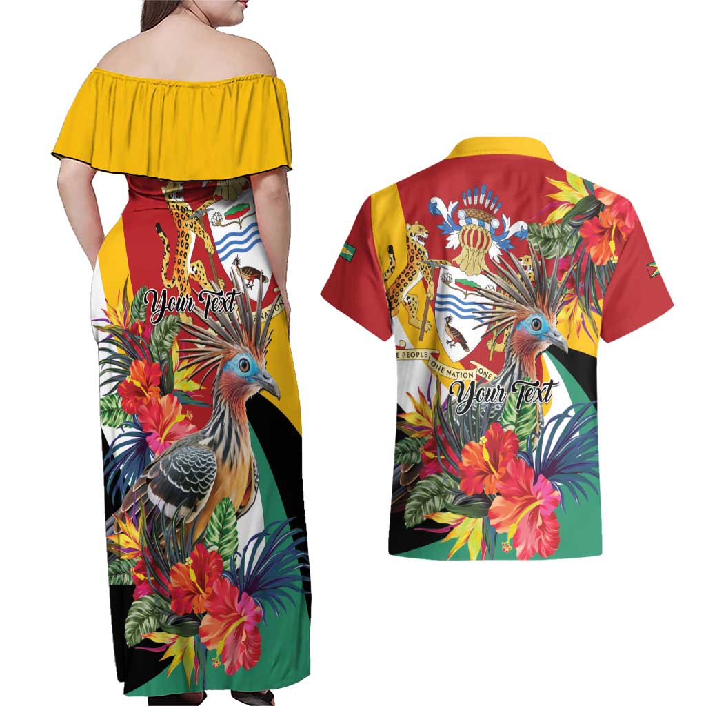 Personalized Guyana Canje Pheasant Couples Matching Off Shoulder Maxi Dress and Hawaiian Shirt Tropical Flowers - Wonder Print Shop