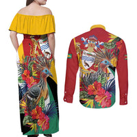 Personalized Guyana Canje Pheasant Couples Matching Off Shoulder Maxi Dress and Long Sleeve Button Shirt Tropical Flowers - Wonder Print Shop