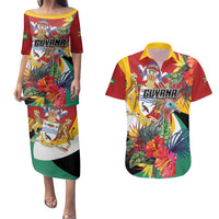Personalized Guyana Canje Pheasant Couples Matching Puletasi and Hawaiian Shirt Tropical Flowers - Wonder Print Shop