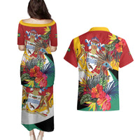 Personalized Guyana Canje Pheasant Couples Matching Puletasi and Hawaiian Shirt Tropical Flowers - Wonder Print Shop