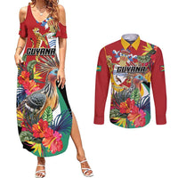 Personalized Guyana Canje Pheasant Couples Matching Summer Maxi Dress and Long Sleeve Button Shirt Tropical Flowers - Wonder Print Shop