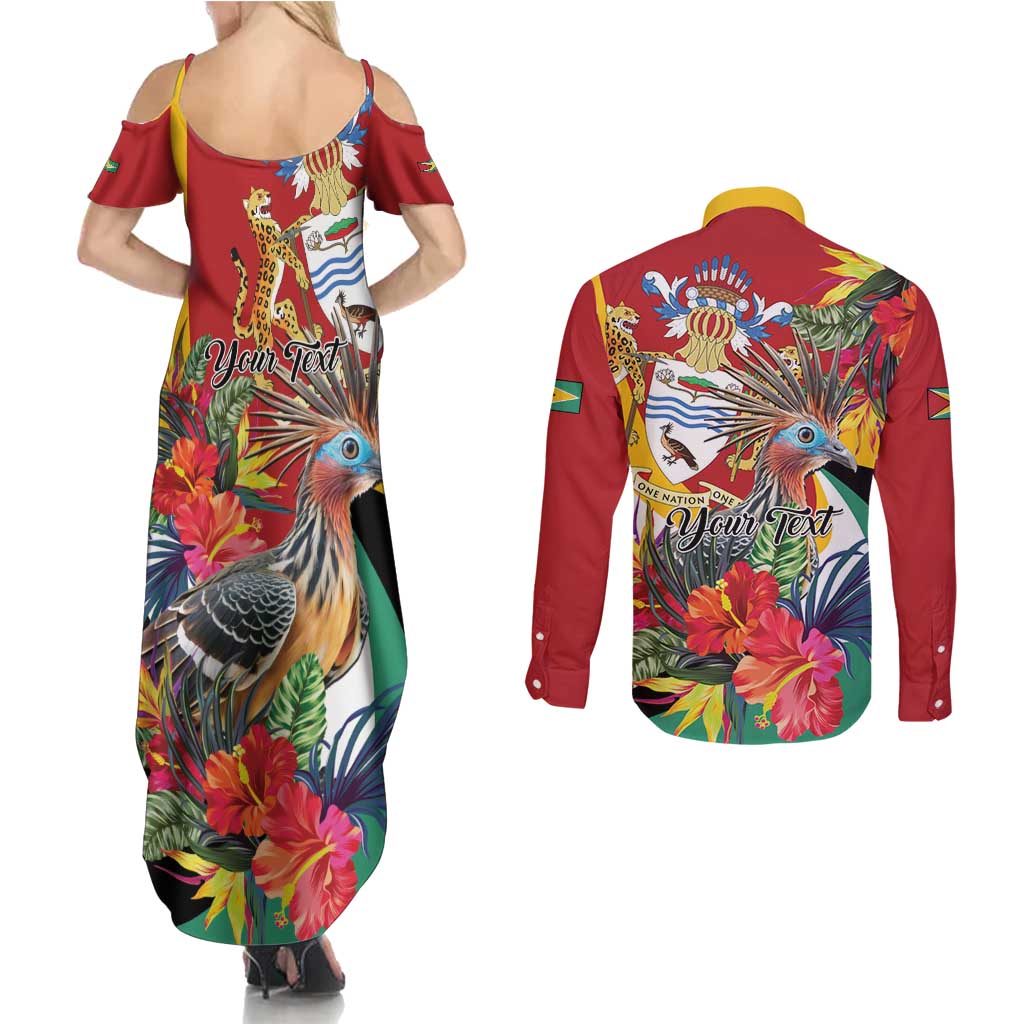 Personalized Guyana Canje Pheasant Couples Matching Summer Maxi Dress and Long Sleeve Button Shirt Tropical Flowers - Wonder Print Shop