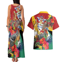 Personalized Guyana Canje Pheasant Couples Matching Tank Maxi Dress and Hawaiian Shirt Tropical Flowers - Wonder Print Shop
