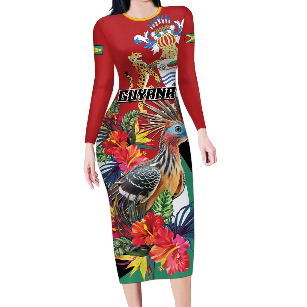 Personalized Guyana Canje Pheasant Family Matching Long Sleeve Bodycon Dress and Hawaiian Shirt Tropical Flowers - Wonder Print Shop