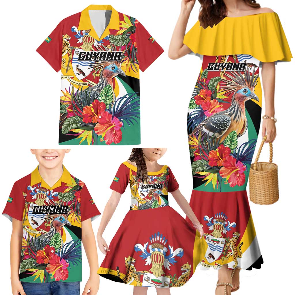 Personalized Guyana Canje Pheasant Family Matching Mermaid Dress and Hawaiian Shirt Tropical Flowers - Wonder Print Shop