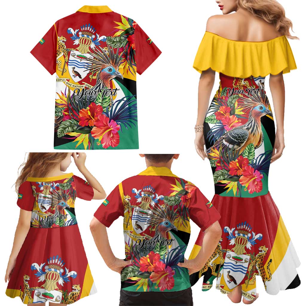 Personalized Guyana Canje Pheasant Family Matching Mermaid Dress and Hawaiian Shirt Tropical Flowers - Wonder Print Shop