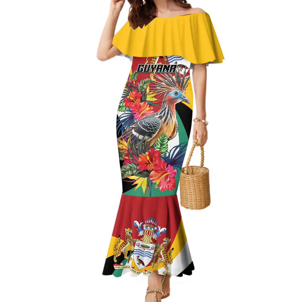 Personalized Guyana Canje Pheasant Family Matching Mermaid Dress and Hawaiian Shirt Tropical Flowers - Wonder Print Shop