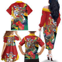 Personalized Guyana Canje Pheasant Family Matching Off The Shoulder Long Sleeve Dress and Hawaiian Shirt Tropical Flowers - Wonder Print Shop