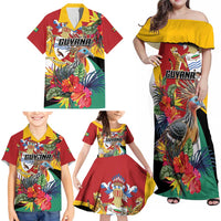 Personalized Guyana Canje Pheasant Family Matching Off Shoulder Maxi Dress and Hawaiian Shirt Tropical Flowers - Wonder Print Shop