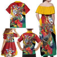 Personalized Guyana Canje Pheasant Family Matching Off Shoulder Maxi Dress and Hawaiian Shirt Tropical Flowers - Wonder Print Shop