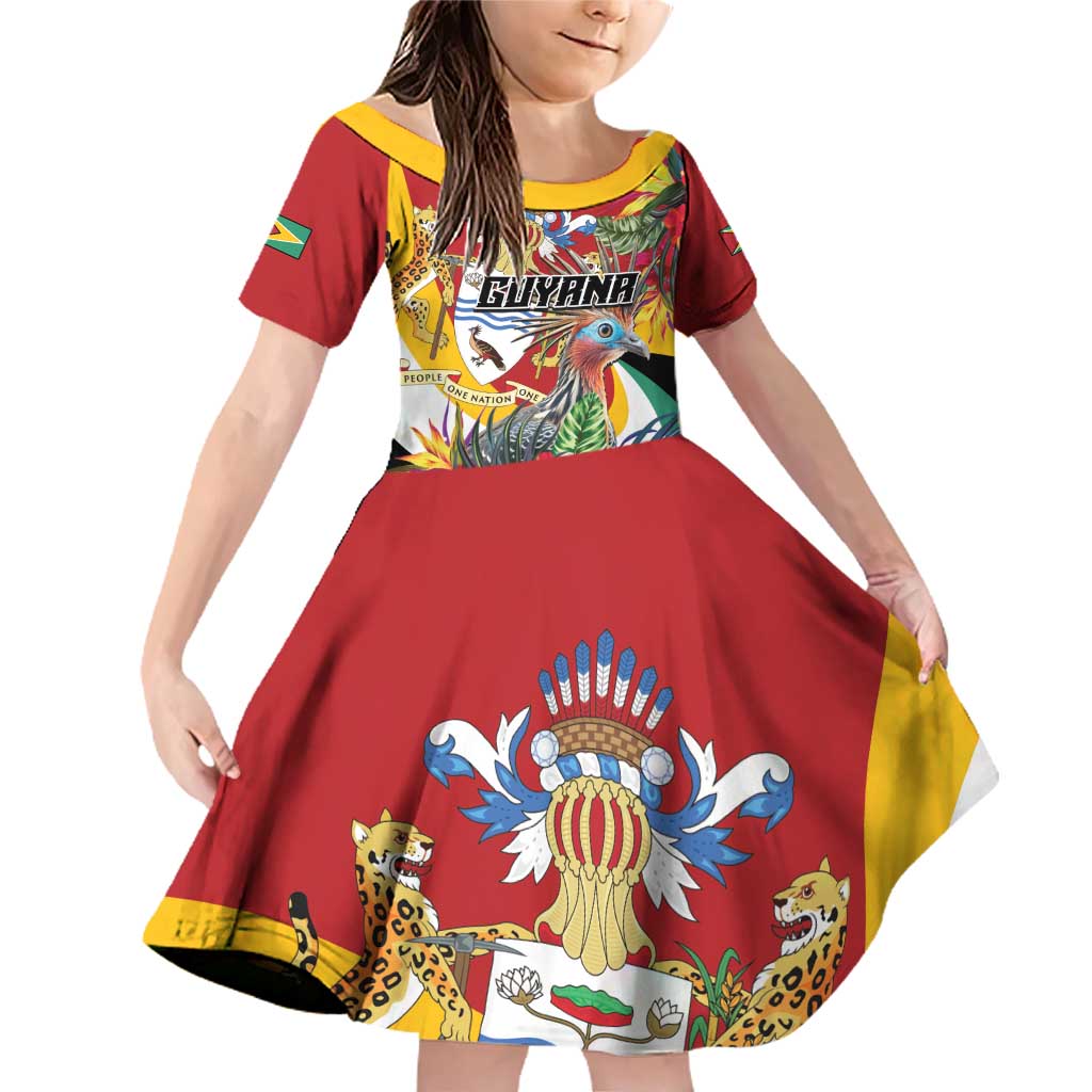 Personalized Guyana Canje Pheasant Family Matching Off Shoulder Short Dress and Hawaiian Shirt Tropical Flowers - Wonder Print Shop