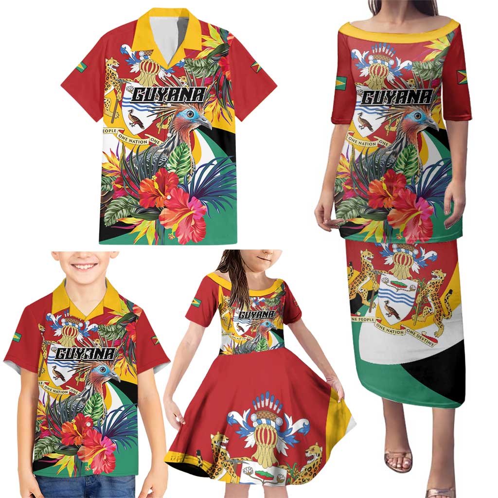 Personalized Guyana Canje Pheasant Family Matching Puletasi and Hawaiian Shirt Tropical Flowers - Wonder Print Shop
