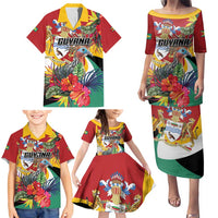 Personalized Guyana Canje Pheasant Family Matching Puletasi and Hawaiian Shirt Tropical Flowers - Wonder Print Shop