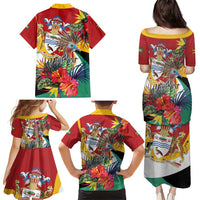 Personalized Guyana Canje Pheasant Family Matching Puletasi and Hawaiian Shirt Tropical Flowers - Wonder Print Shop