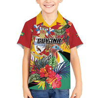 Personalized Guyana Canje Pheasant Family Matching Short Sleeve Bodycon Dress and Hawaiian Shirt Tropical Flowers - Wonder Print Shop