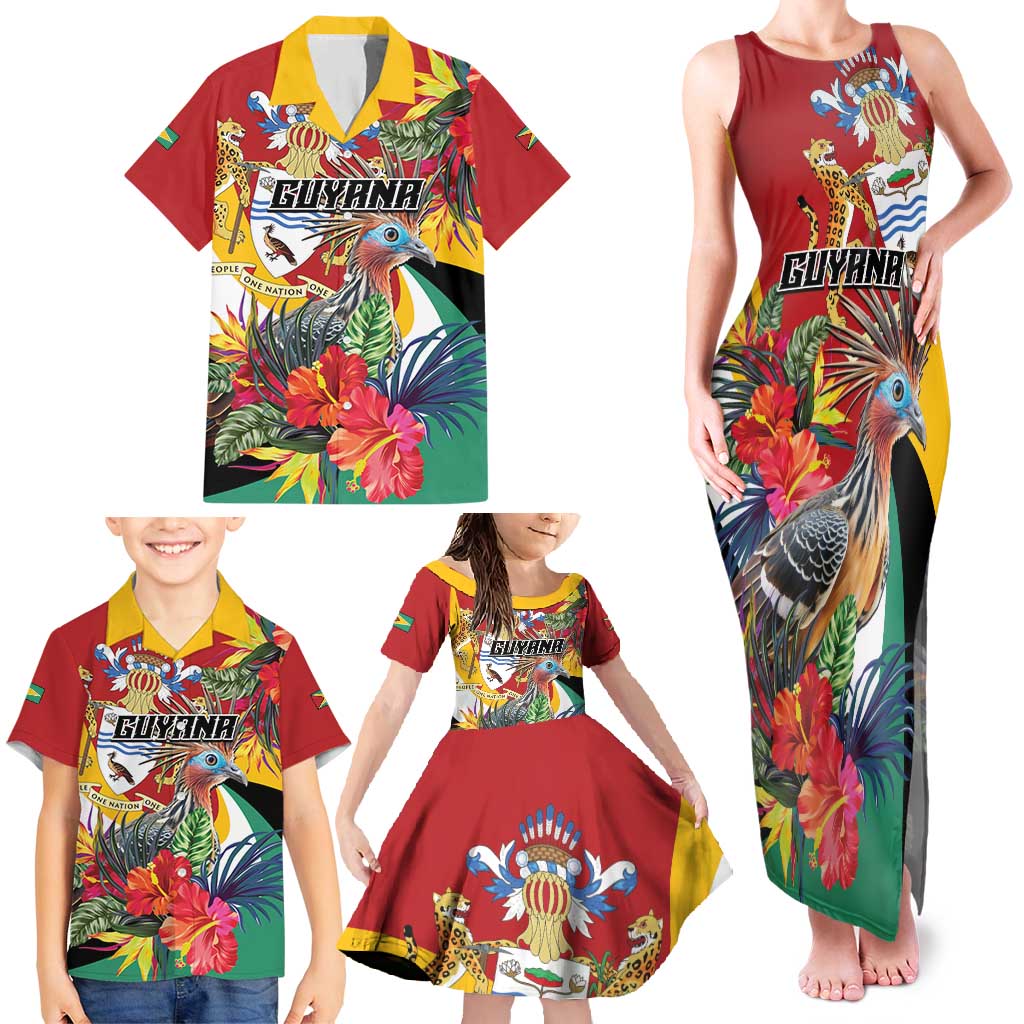 Personalized Guyana Canje Pheasant Family Matching Tank Maxi Dress and Hawaiian Shirt Tropical Flowers - Wonder Print Shop