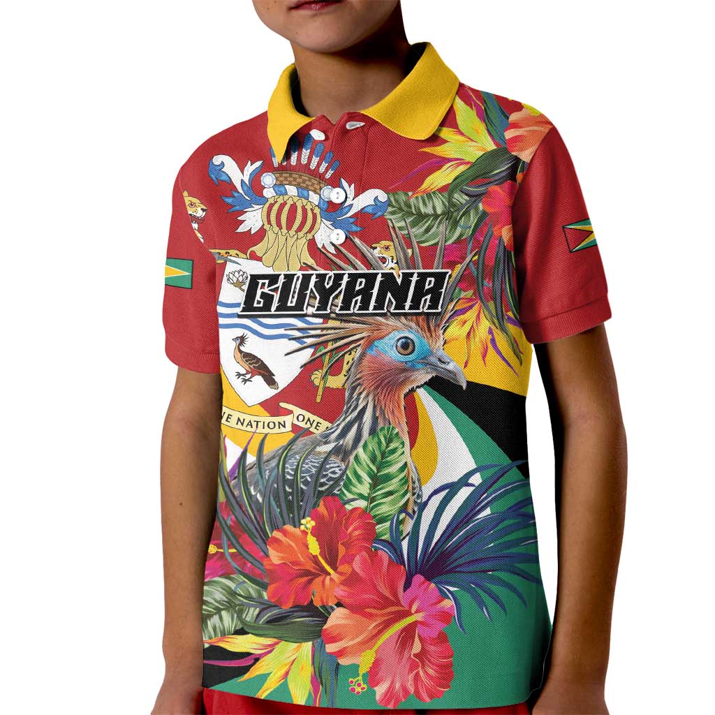 Personalized Guyana Canje Pheasant Kid Polo Shirt Tropical Flowers - Wonder Print Shop
