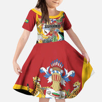 Personalized Guyana Canje Pheasant Kid Short Sleeve Dress Tropical Flowers - Wonder Print Shop