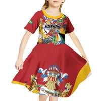 Personalized Guyana Canje Pheasant Kid Short Sleeve Dress Tropical Flowers - Wonder Print Shop