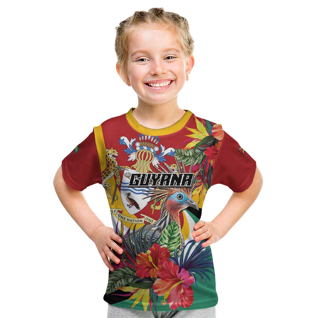 Personalized Guyana Canje Pheasant Kid T Shirt Tropical Flowers - Wonder Print Shop