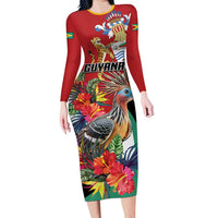 Personalized Guyana Canje Pheasant Long Sleeve Bodycon Dress Tropical Flowers - Wonder Print Shop