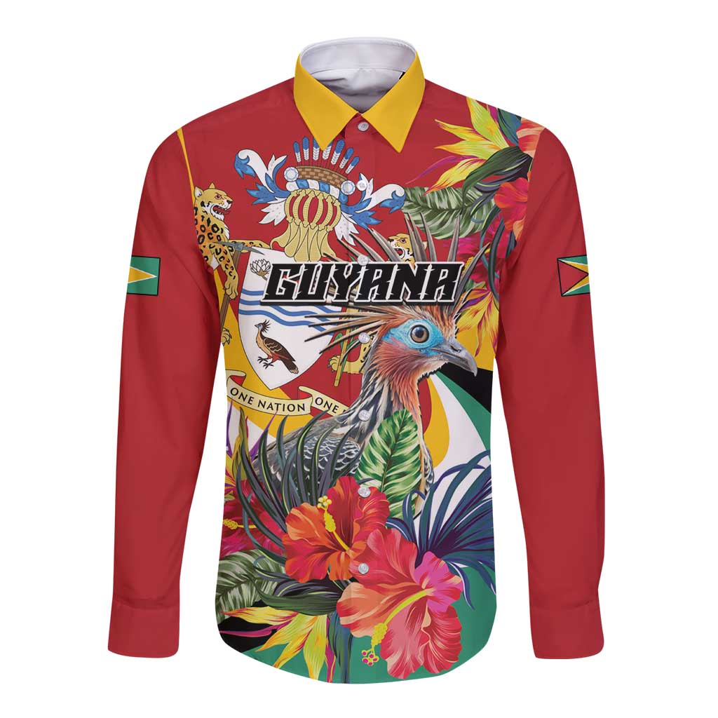 Personalized Guyana Canje Pheasant Long Sleeve Button Shirt Tropical Flowers - Wonder Print Shop