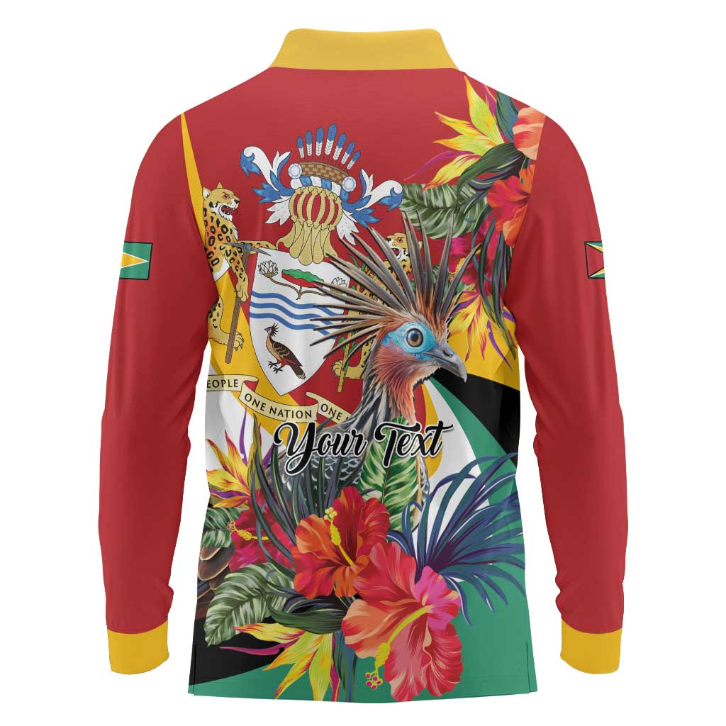 Personalized Guyana Canje Pheasant Long Sleeve Polo Shirt Tropical Flowers - Wonder Print Shop