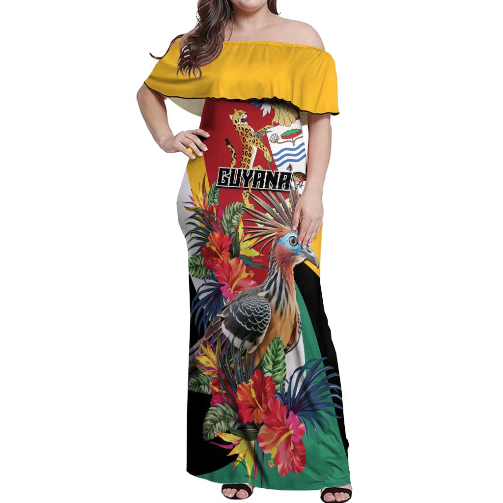 Personalized Guyana Canje Pheasant Off Shoulder Maxi Dress Tropical Flowers - Wonder Print Shop