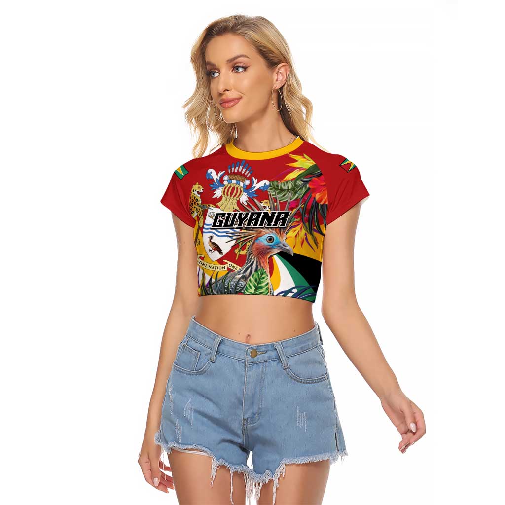 Personalized Guyana Canje Pheasant Raglan Cropped T Shirt Tropical Flowers - Wonder Print Shop