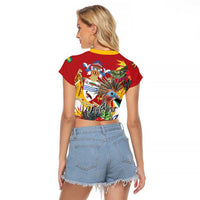 Personalized Guyana Canje Pheasant Raglan Cropped T Shirt Tropical Flowers - Wonder Print Shop